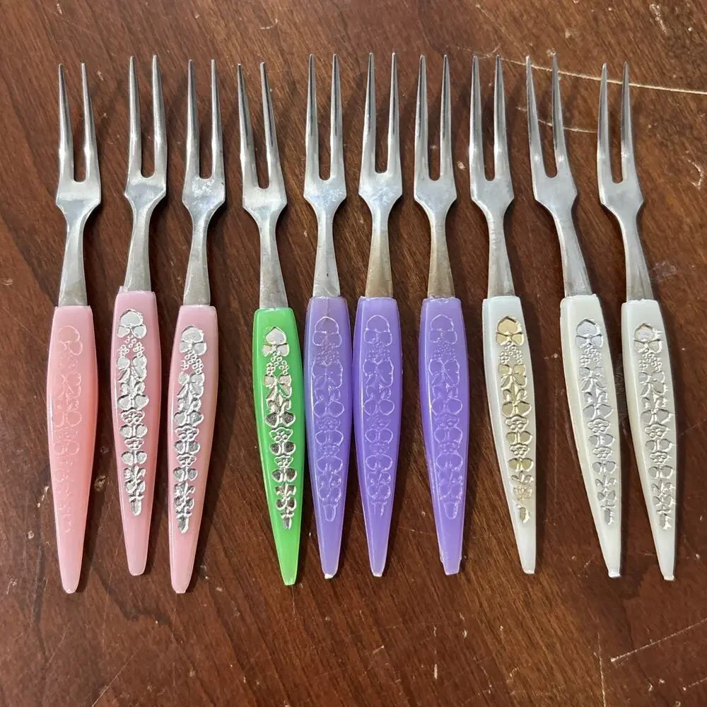 Vintage Little Fork Set 10 Stainless Steel Relish & Hors D'oeuvre Forks Japan